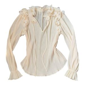Blu Pepper Boutique Top Size Small Long Sleeve‎ Ruffles Tie Boho Sheer